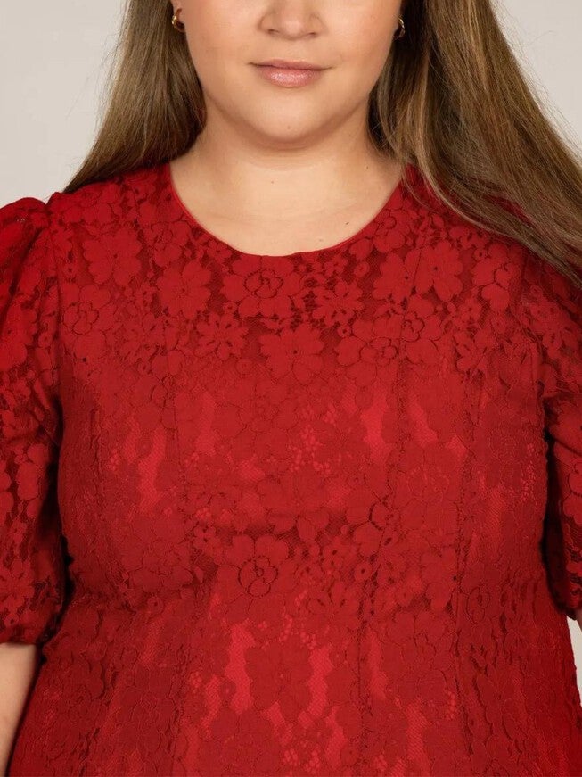 Calista Dress Cotton Fit & Flare Red Lace, Red / Red, alternate image number 1