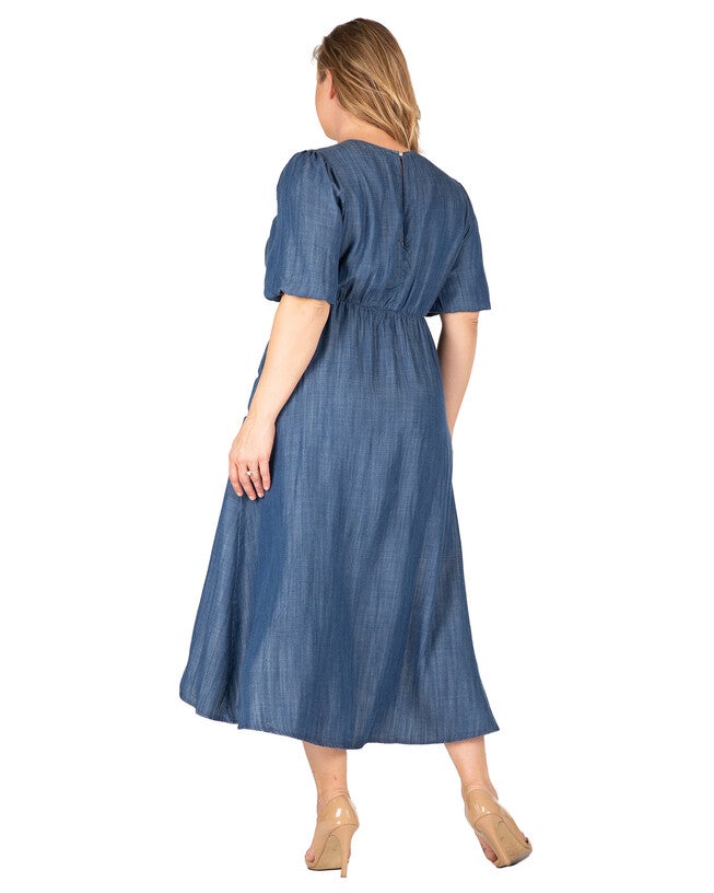 Lilly Women's Puff Sleeves High Low Tencel Dress, Blue Rinse / Navy, alternate image number 2