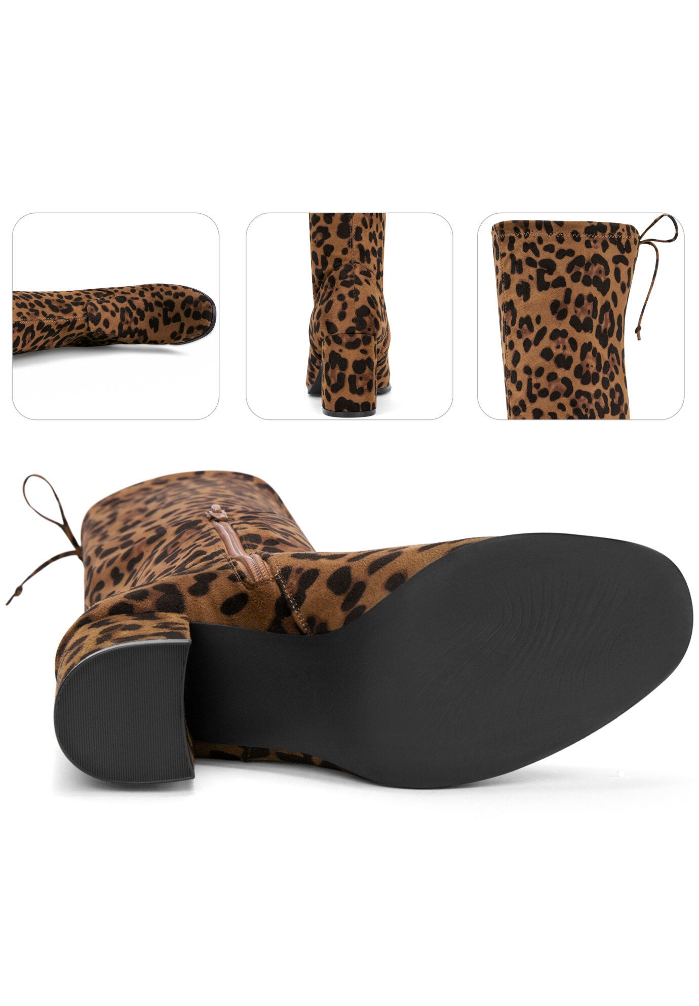 Round Toe Chunky Heel Over the Knee Boots, Leopard / Brown, alternate image number 1