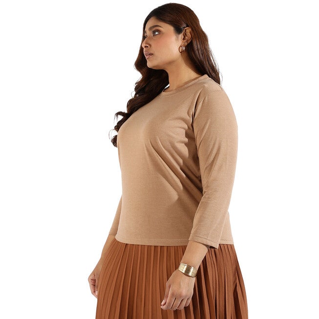 Women Solid Quarter Sleeve Round neck Top, , alternate image number 6