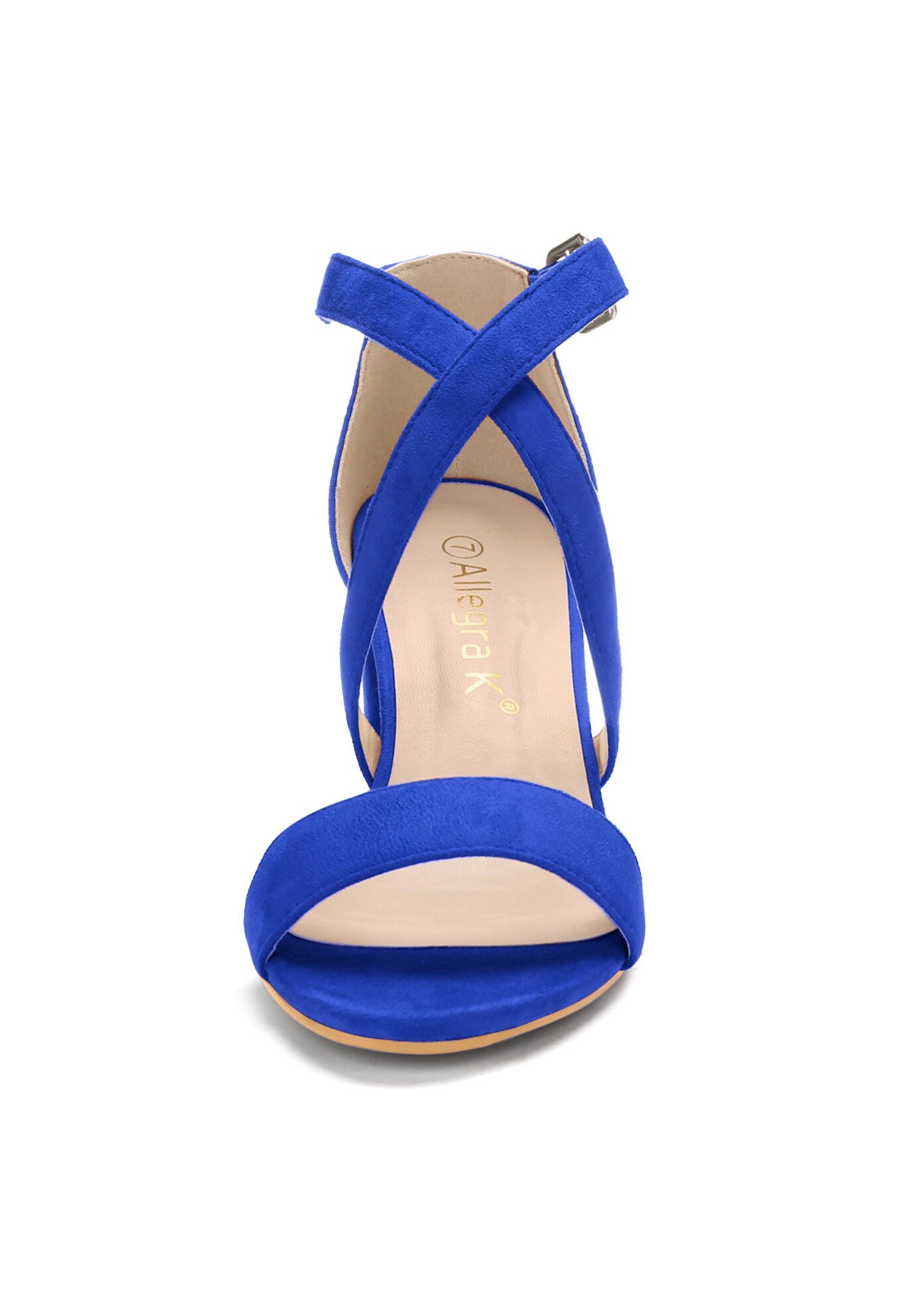 Open Toe Cross Strap Mid Block Heel Sandals, Royal Blue / Royal Blue, alternate image number 1