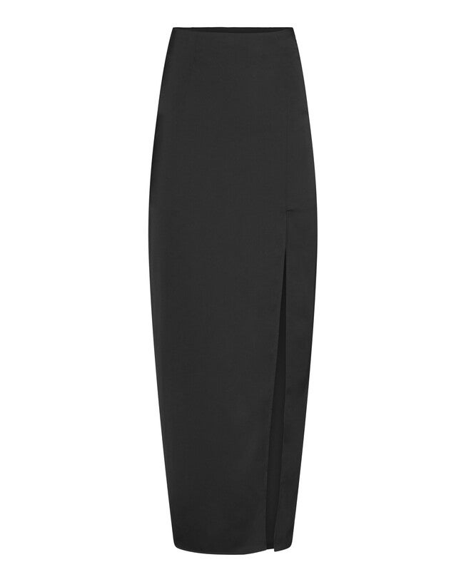 SATIN MAXI SKIRT, Black / Black, alternate image number 1