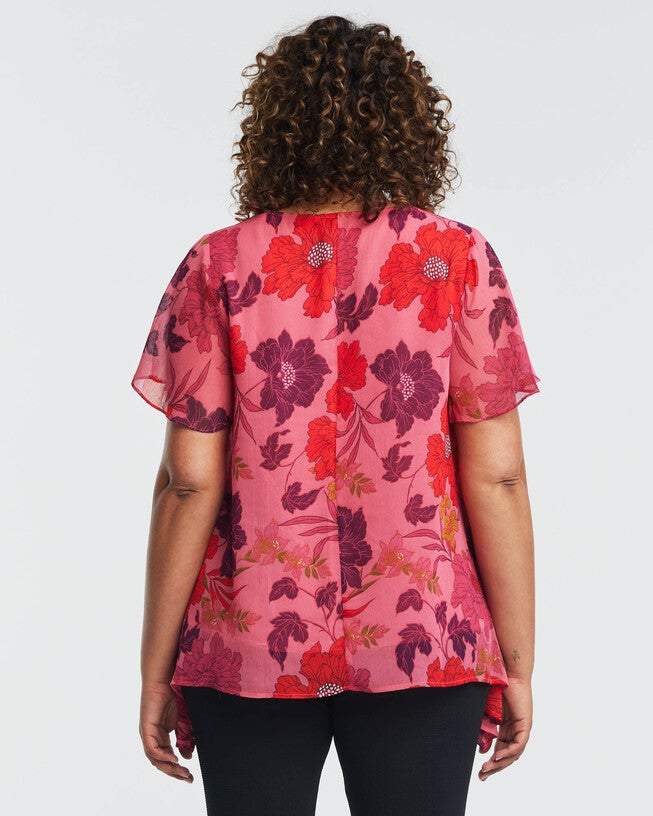 Delta Pink Floral Asymmetrical Top, Print / Pink, alternate image number null