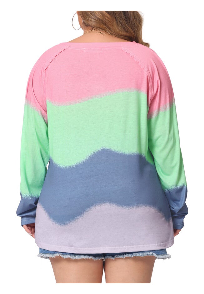 Casual Summer V Neck Tie Dye T-Shirt, Pink / Pink, alternate image number 3