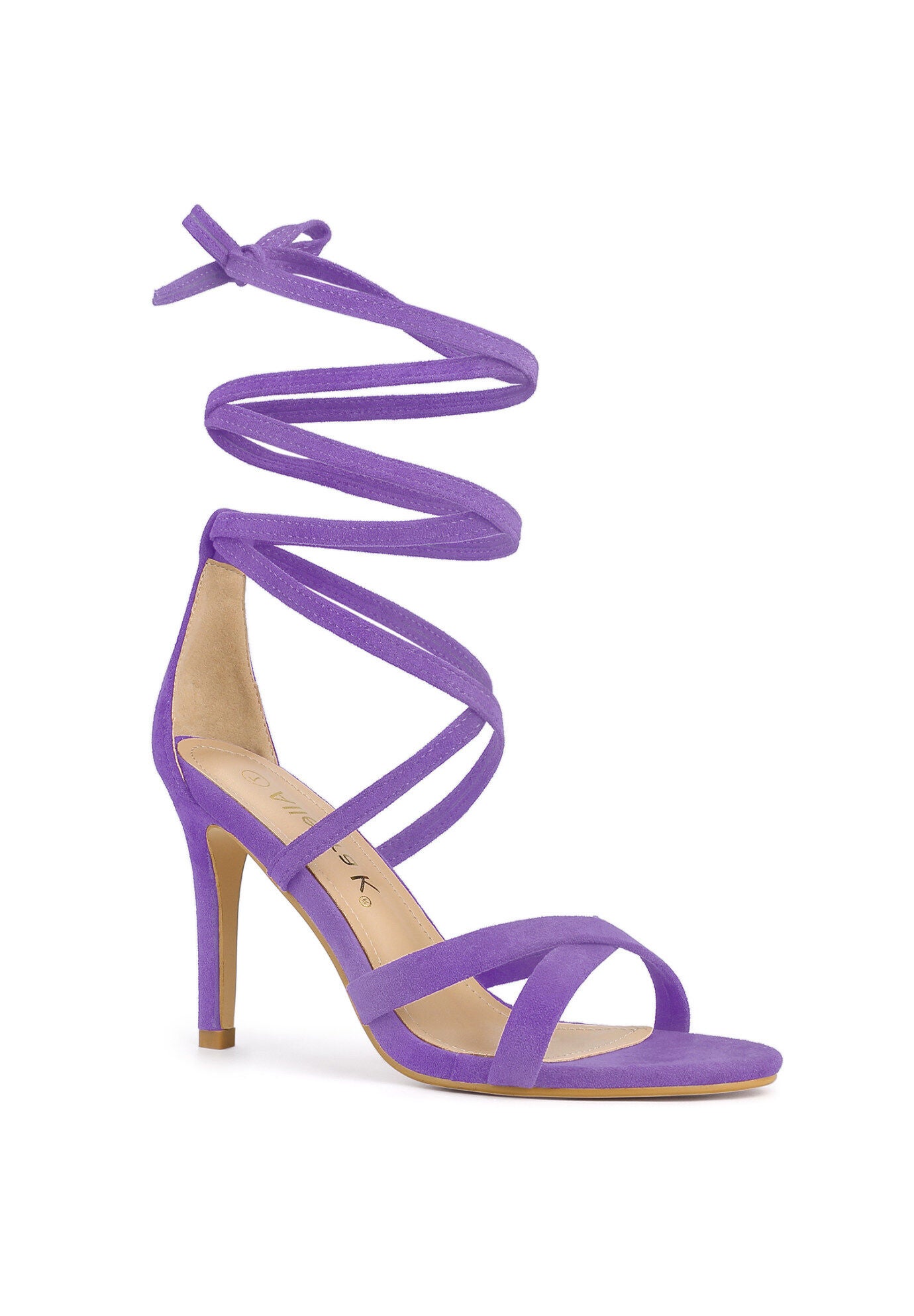 Lace Up Heels Stiletto High Heel Sandals, Purple / Purple, hi-res image number 0