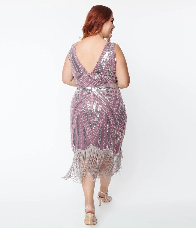 Unique Vintage 1920s Light Purple & Silver Sequin Flapper Dress, , alternate image number null