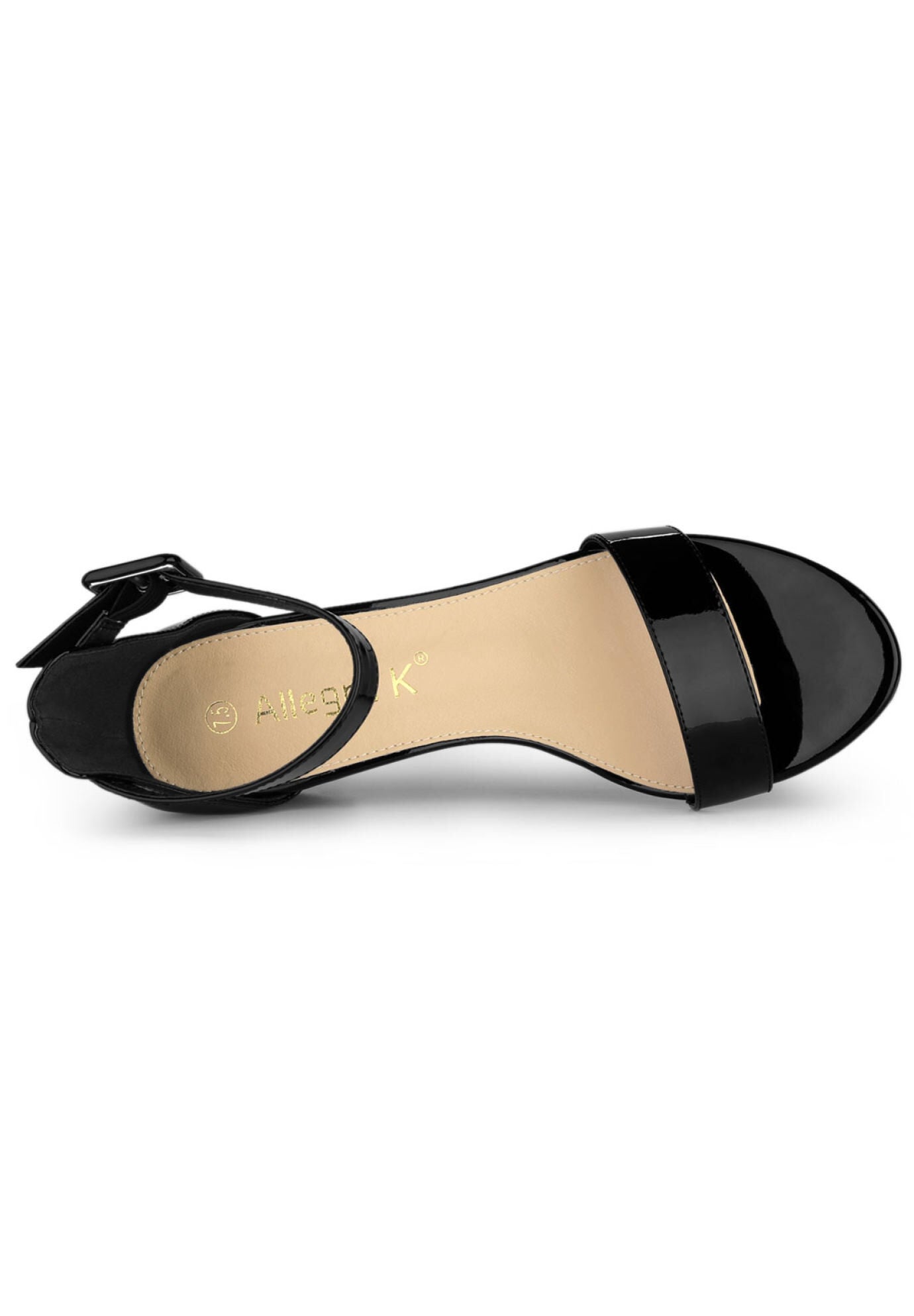 Open Toe Low Block Heel Ankle Strap Sandals, Black Patent / Black, alternate image number 2