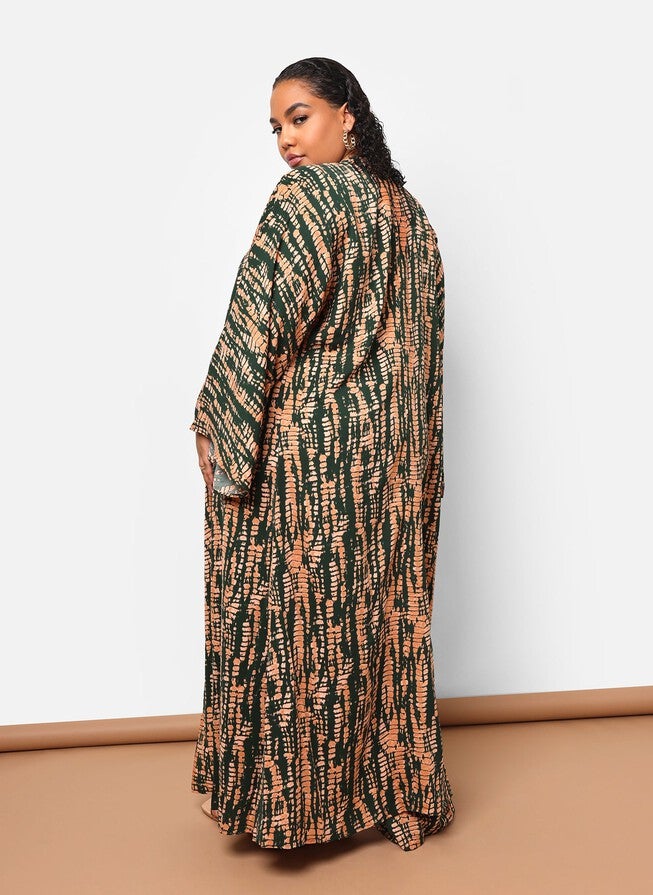 KADIJAH ABSTRACT PRINT LONGLINE DUSTER, Green / Light Green, alternate image number 4