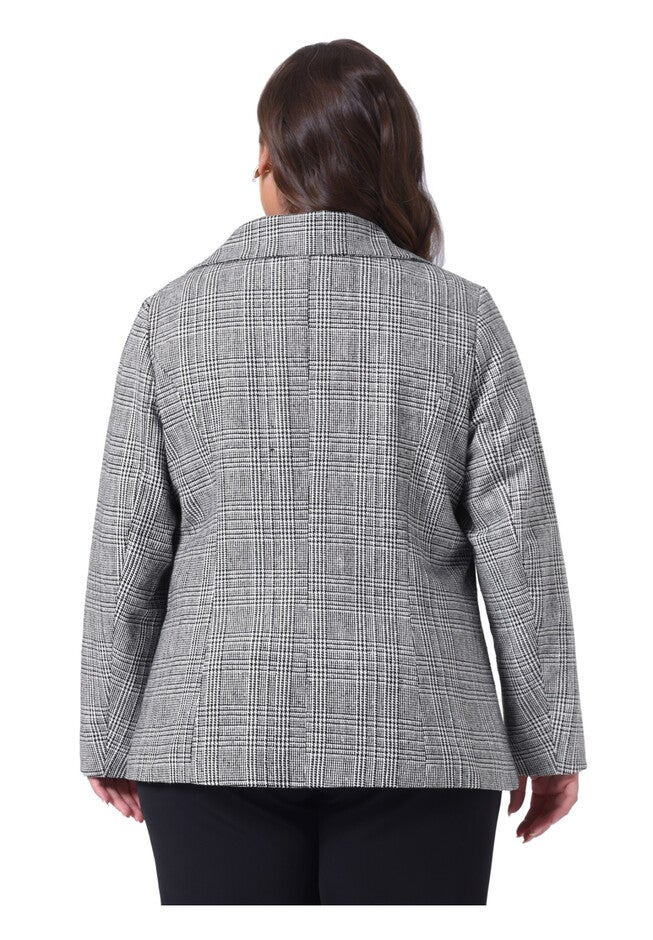 PLAID NOTCHED LAPEL CASUAL BLAZER, Black White / White, alternate image number 3