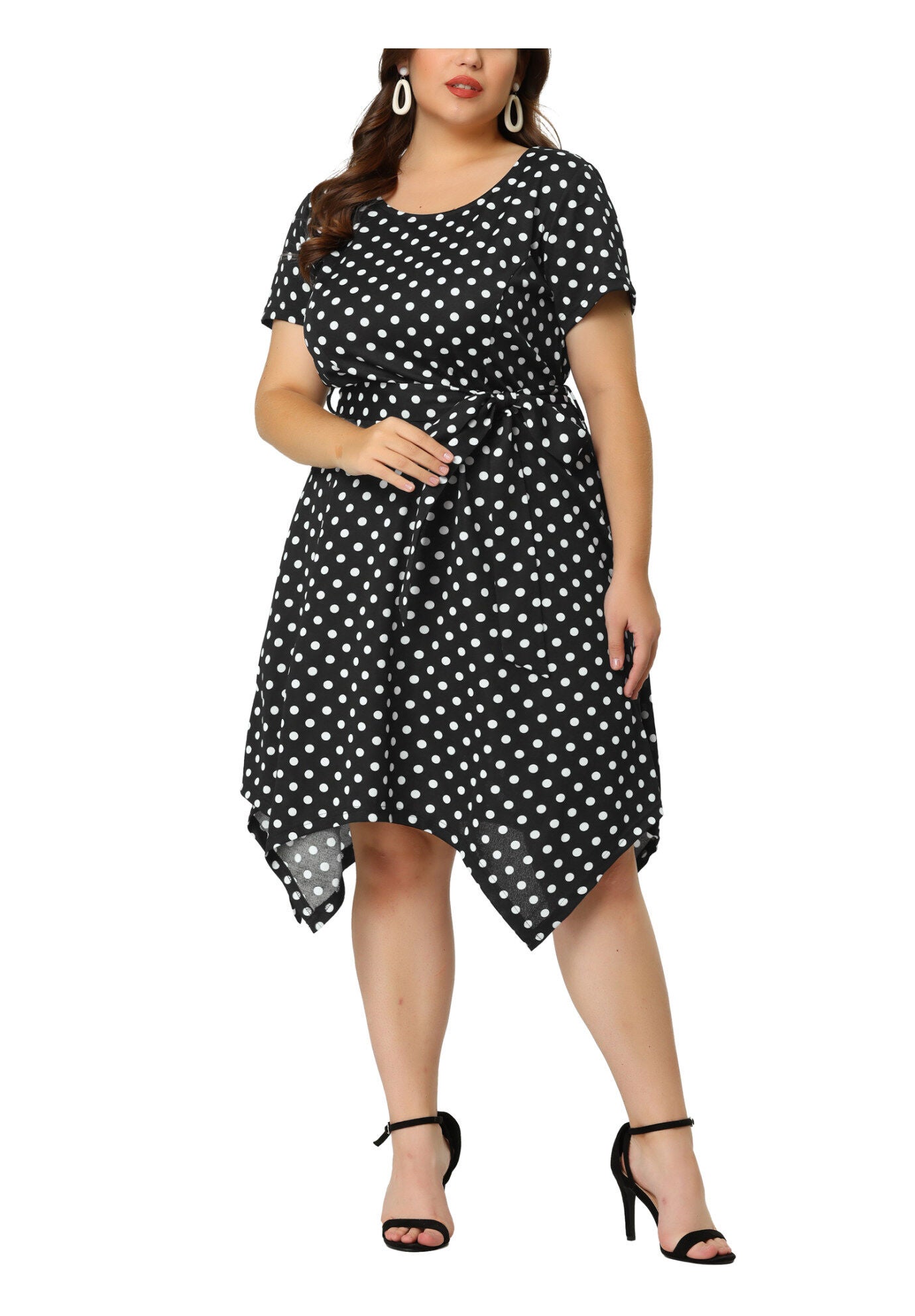 Printed Retro High Low Short Sleeves Dress, Black / Black, alternate image number 2