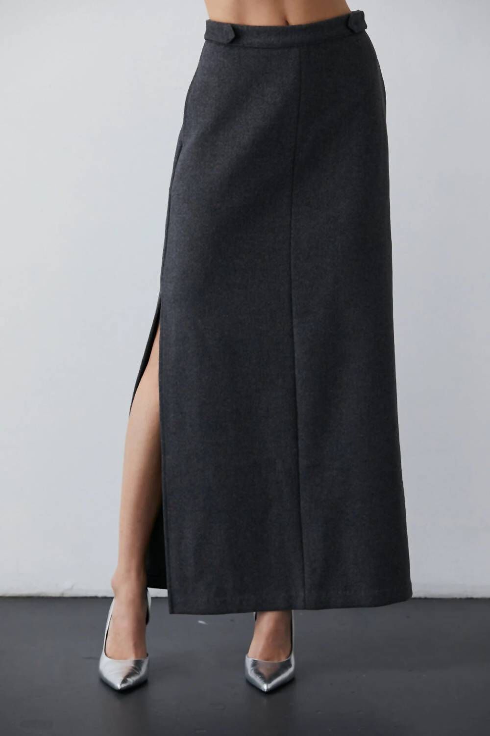CECY WOOL BLEND MAXI SKIRT IN CHARCOAL, Charcoal / Black, alternate image number 2