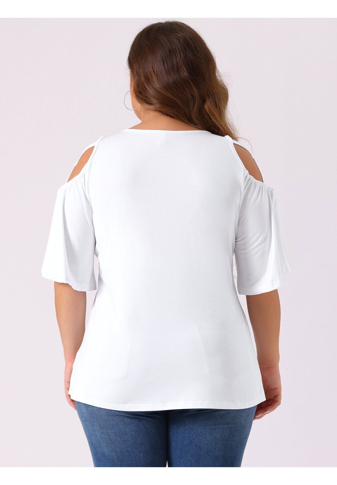 Cold Shoulder Bell Sleeve Summer Top, White / White, alternate image number 3