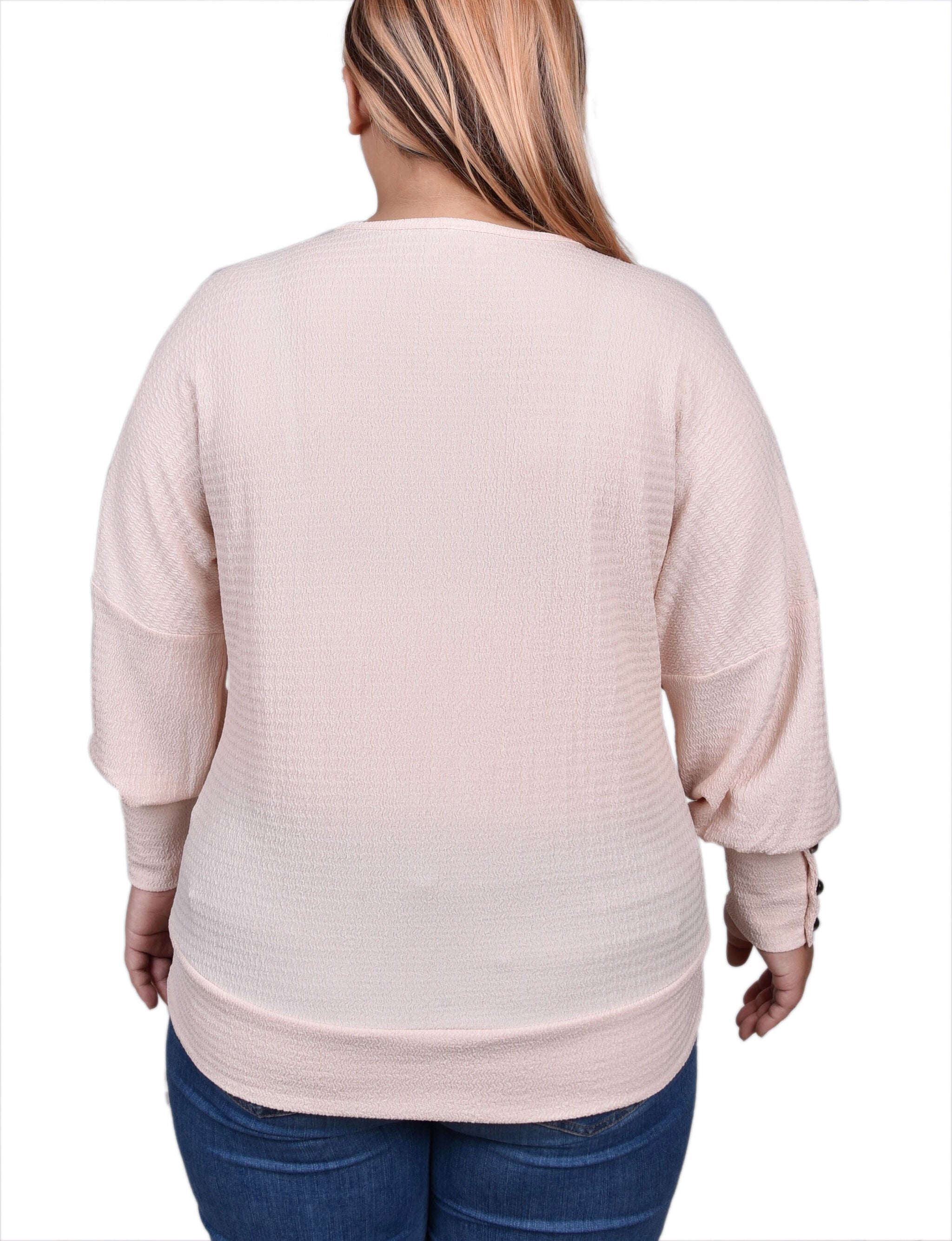 Long Sleeve Textured Knit Top, Shell Pink / pink, alternate image number 1