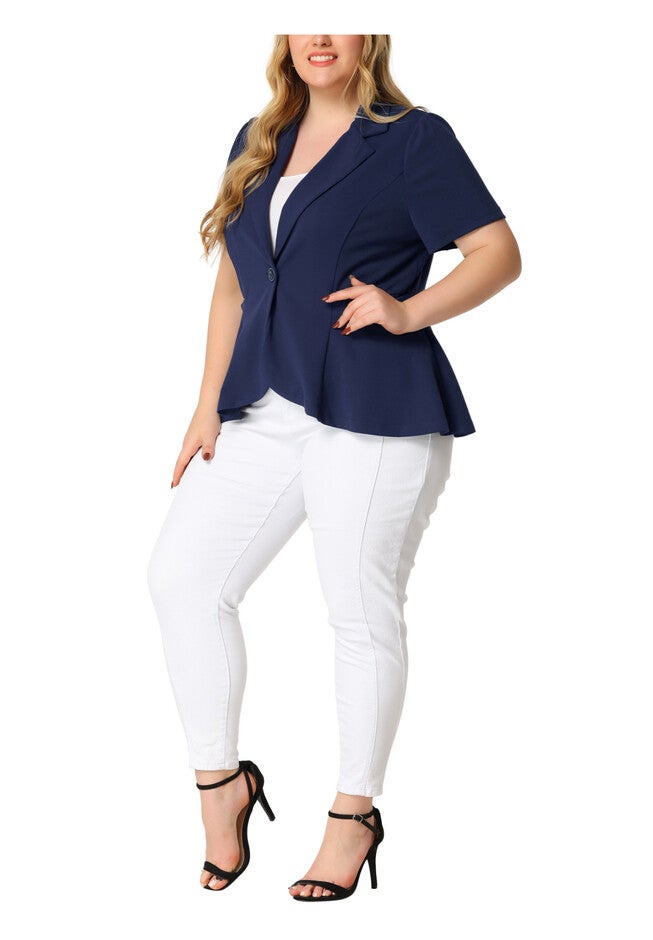 SHORT SLEEVE BUTTON BUSINESS SUIT BLAZER, Dark Blue / Navy, alternate image number 4