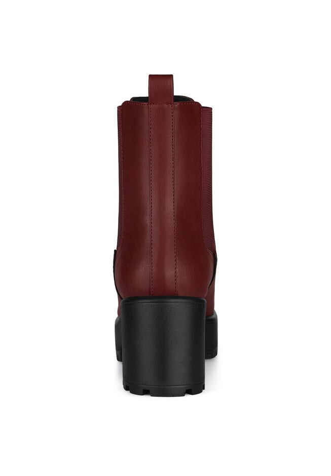 Platform Chunky Heel Booties Chelsea Boots, Burgundy / Burgundy, alternate image number 3