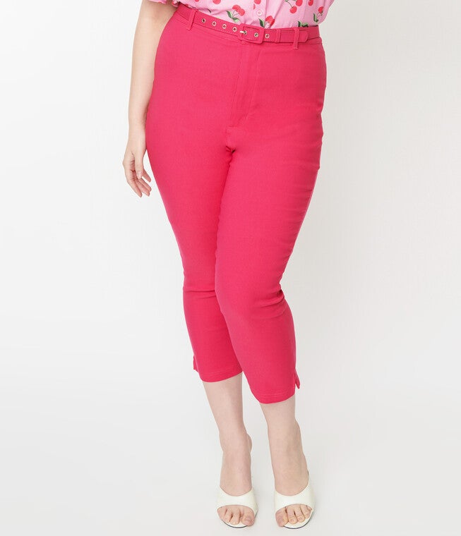 Unique Vintage Hot Pink High Waist Rachelle Capri Pants, Hot Pink / Pink, alternate image number null