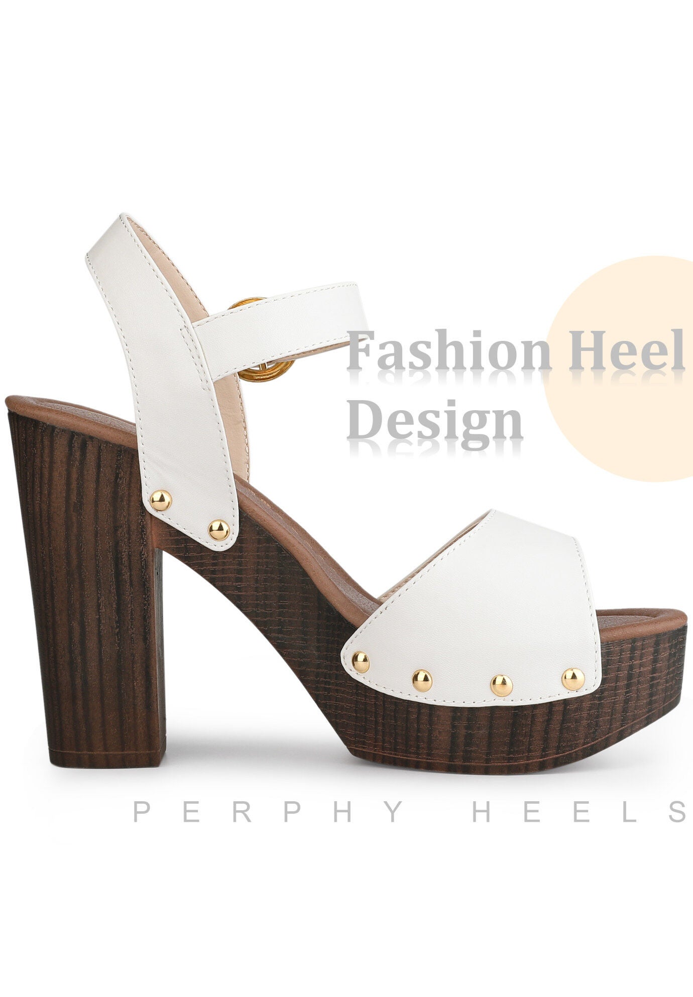 Platform Heels Slingback Chunky High Heel Sandals, White / White, alternate image number 3