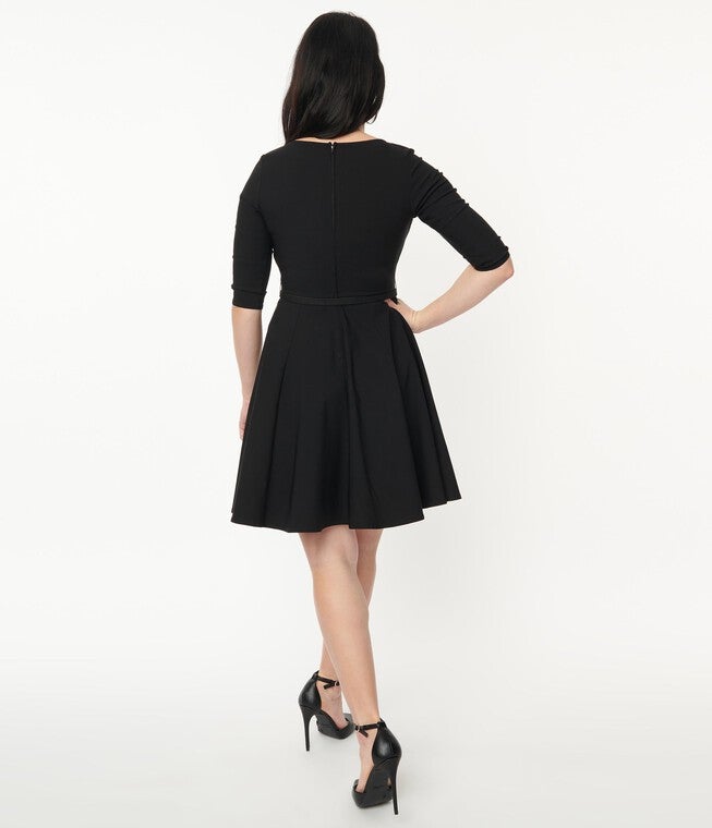 Unique Vintage Black Stephanie Fit & Flare Dress, , alternate image number null