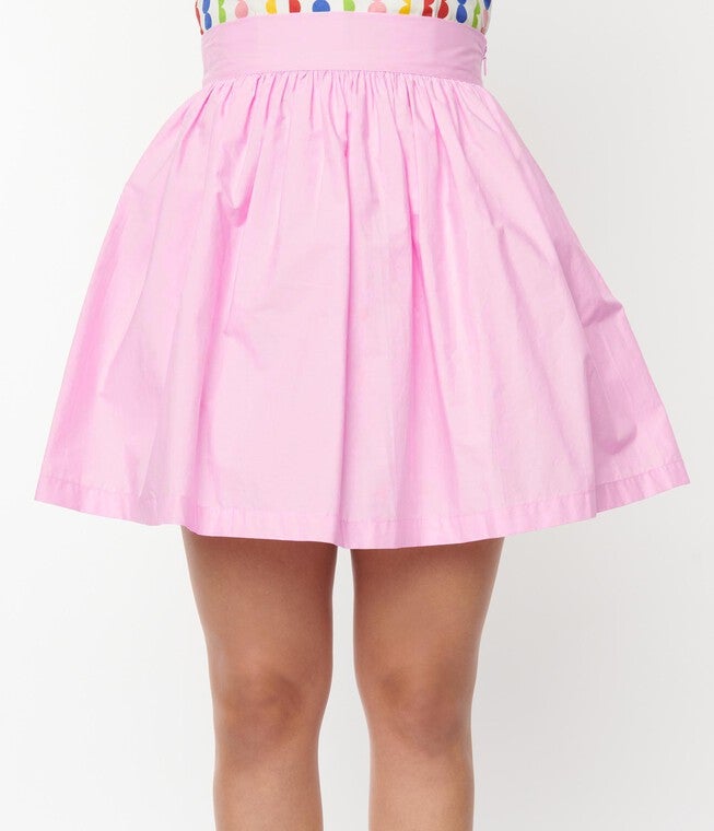 Unique Vintage Light Pink Gathered Mini Skirt, Pink / Pink, alternate image number null