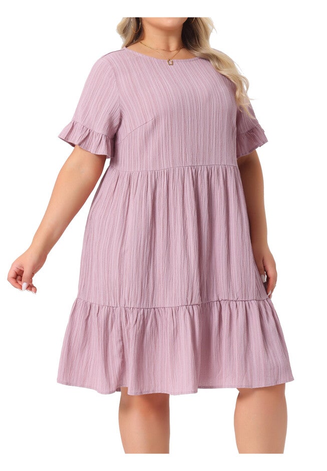 Summer Ruffle Short Sleeve Tiered Midi Dress, Pink / Pink, alternate image number 2
