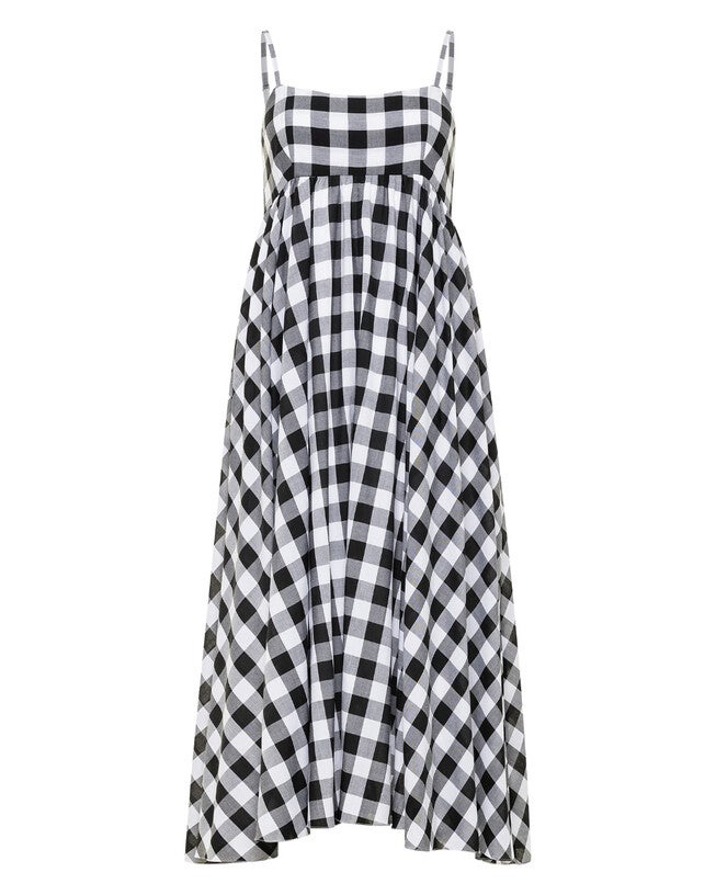 Rachel Gingham Midi Dress, Black and White / Black, hi-res image number 0