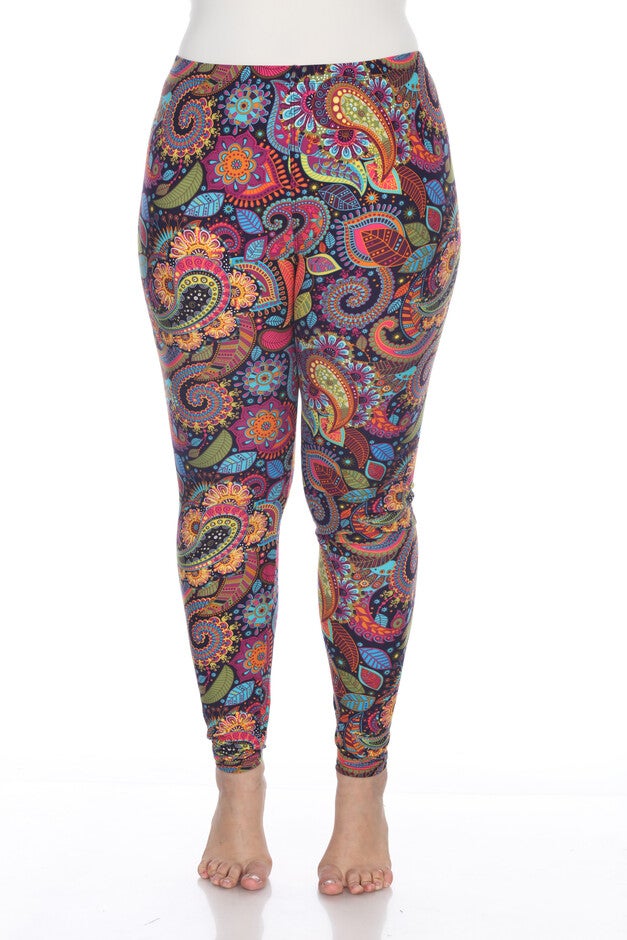 Printed Paisley Leggings, Multi Color Paisley / Gold, alternate image number 1