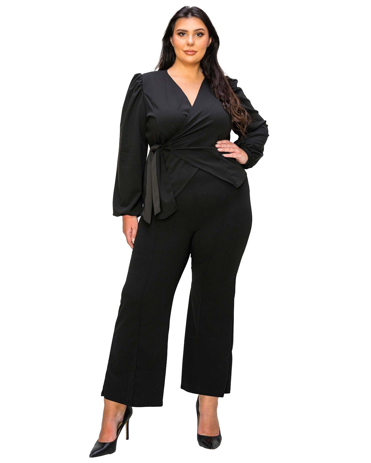 YELENA CREPE WRAP TOP, Black / Black, hi-res image number 0