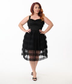 Unique Vintage Plus Size Rainbow Tiered Sheer Midi Dress