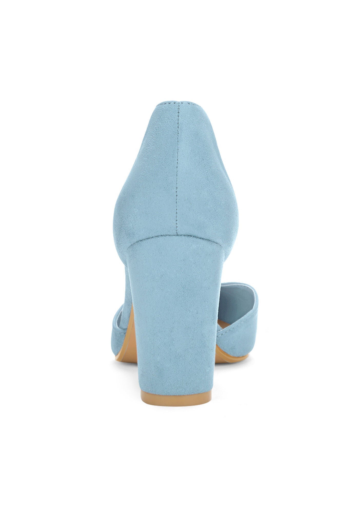 Ankle Tie Chunky Heel Pointed Toe Dress Pumps, Sky Blue / Light Blue, alternate image number 2