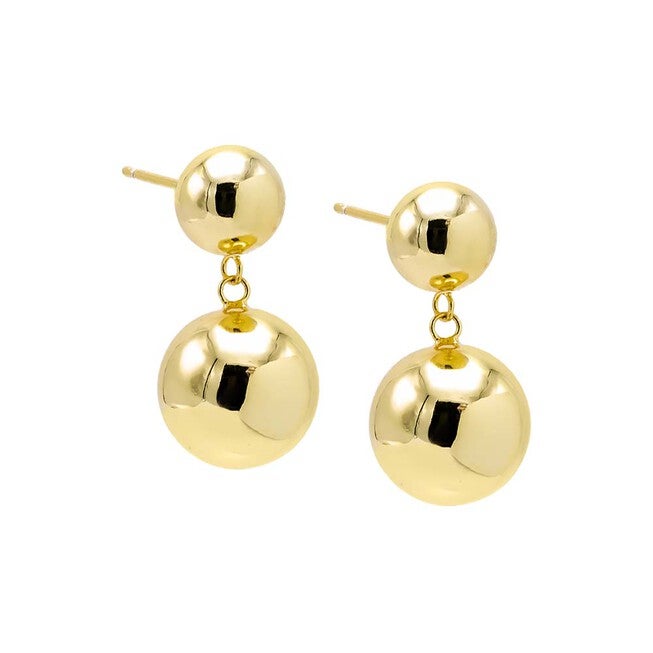Double Graduated Ball Drop Stud Earring, Gold / Gold, hi-res image number 0