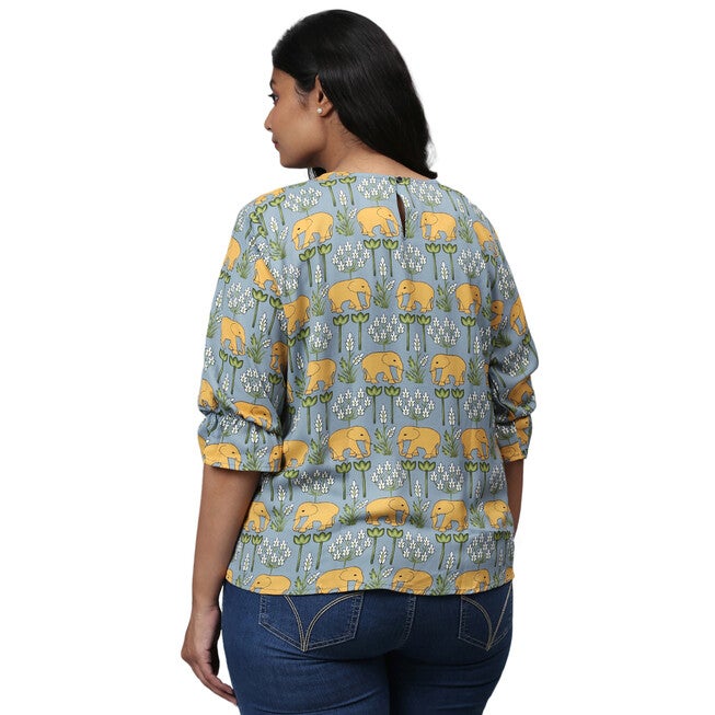Elephant Motif Top, Dusty Blue / Dusty Blue, alternate image number null
