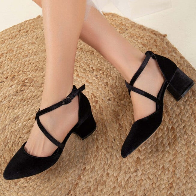 DOLLY - BLACK VELVET HEELS, BLACK / Black, alternate image number null