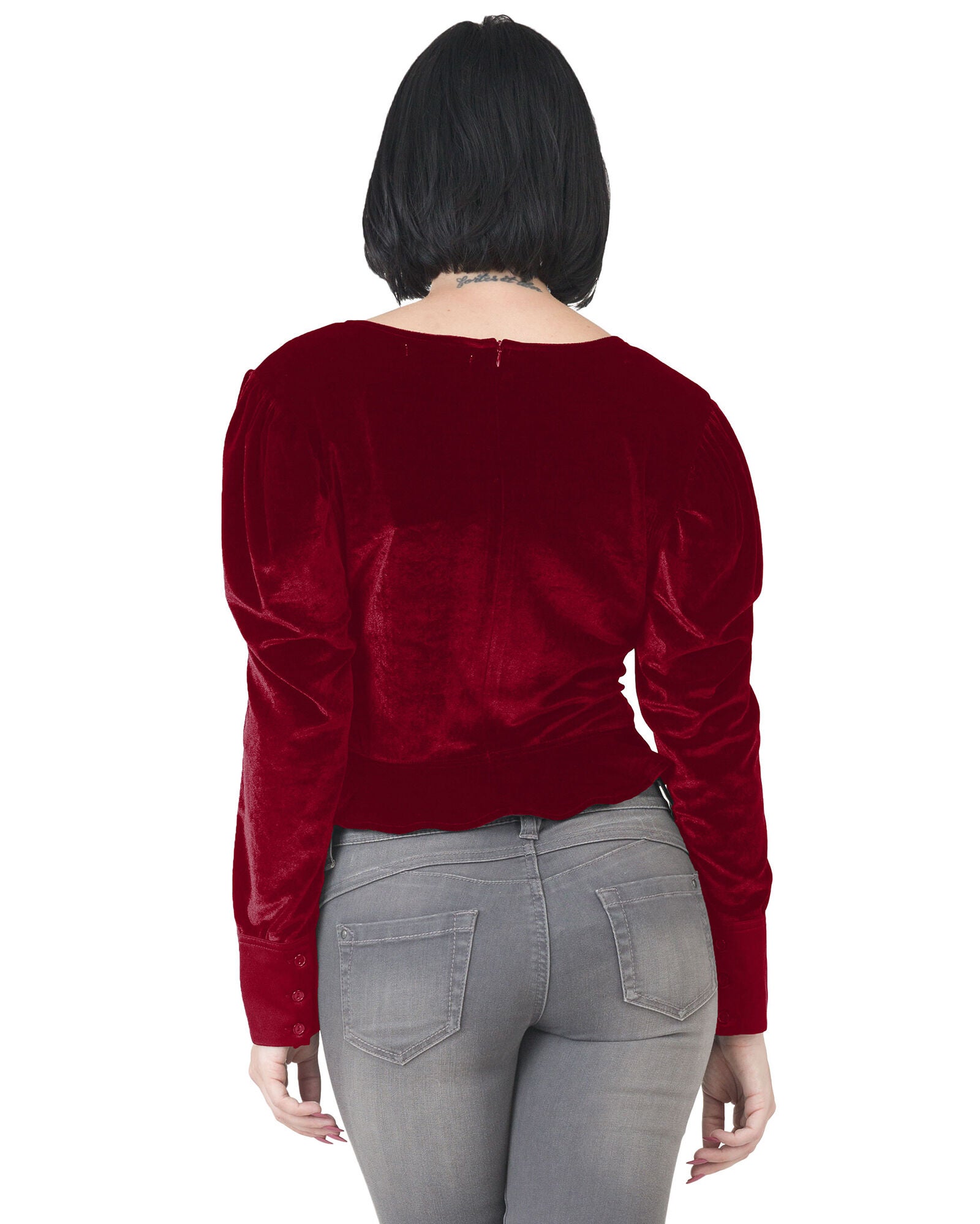 Plus Size Stretch Velvet Peplum Top, Deepred / New Wine, alternate image number 2