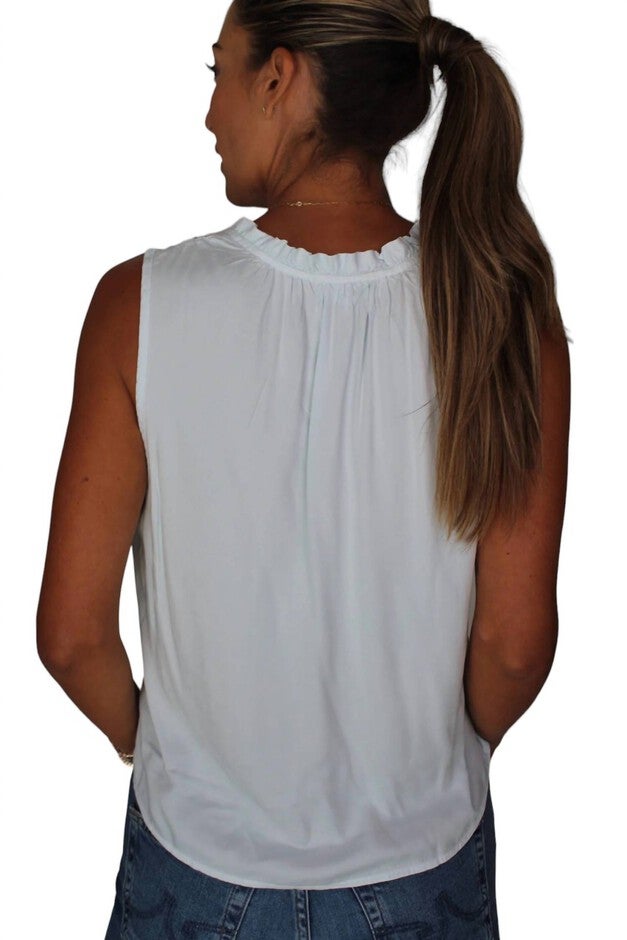 RUFFLE NECK TANK TOP, Blue / Azure Blue, alternate image number 2