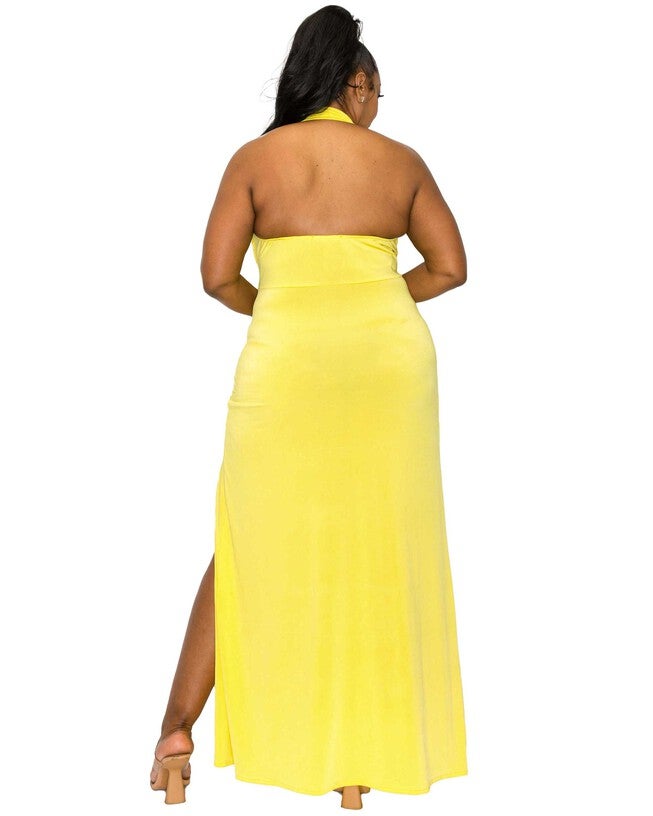 Gisele Halter Neck Dress, Yellow / Yellow, alternate image number 2