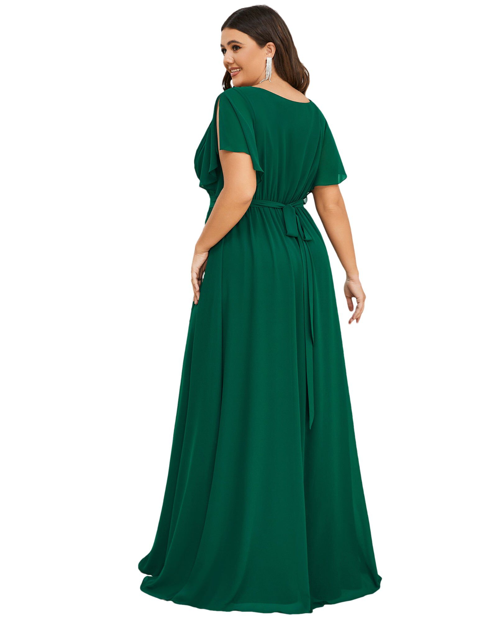A-Line Pleated Chiffon Tie-Waist Evening Dress, , alternate image number 5