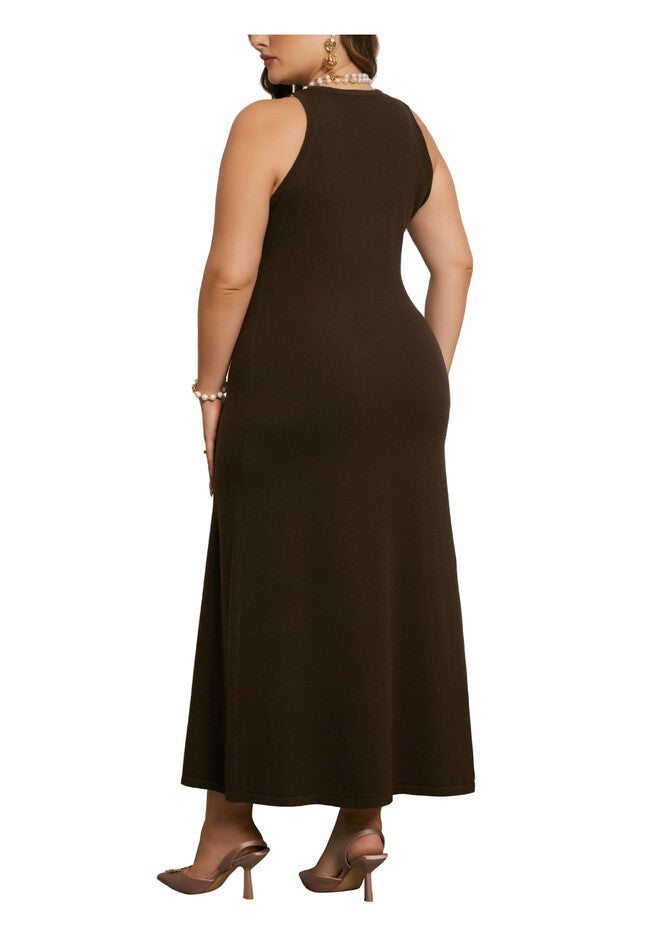 Crewneck Sleeveless Knit Casual Sweater Tank Dress, Brown / Brown, alternate image number 4