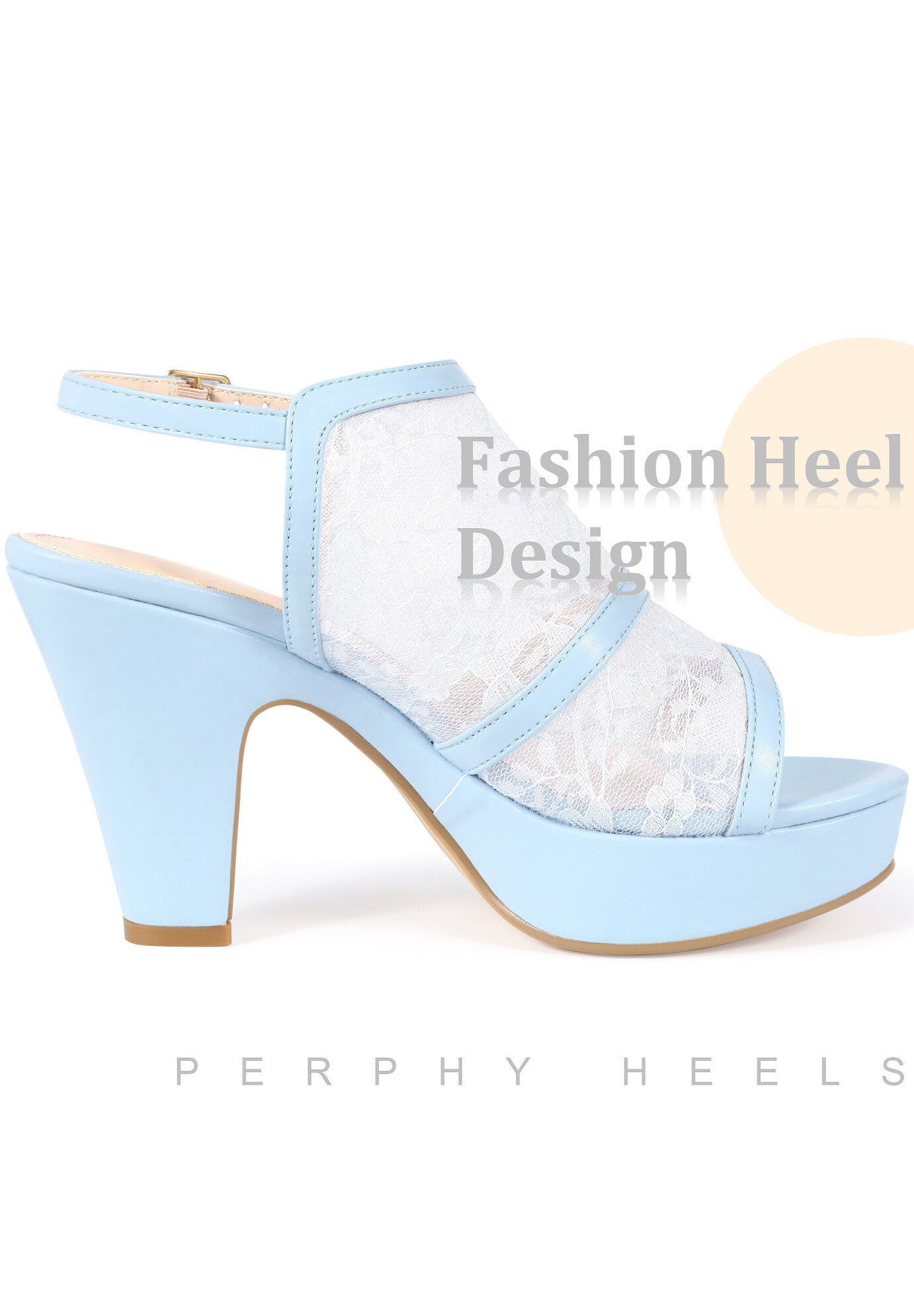 Platform Open Toe Chunky Heel Lace Sandals, Sky Blue / Light Blue, hi-res image number 0