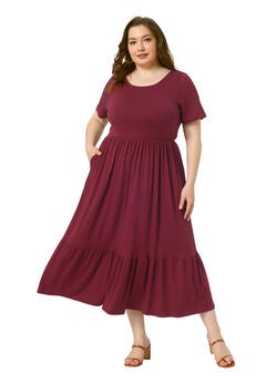 Short Sleeve Crew Neck Swing Flowy Summer Maxi Dress