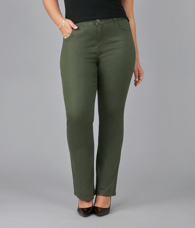 Women's BILLIE-CDO High Rise Bootcut Jeans, Coated Dark Olive / Hunter Green, alternate image number 1