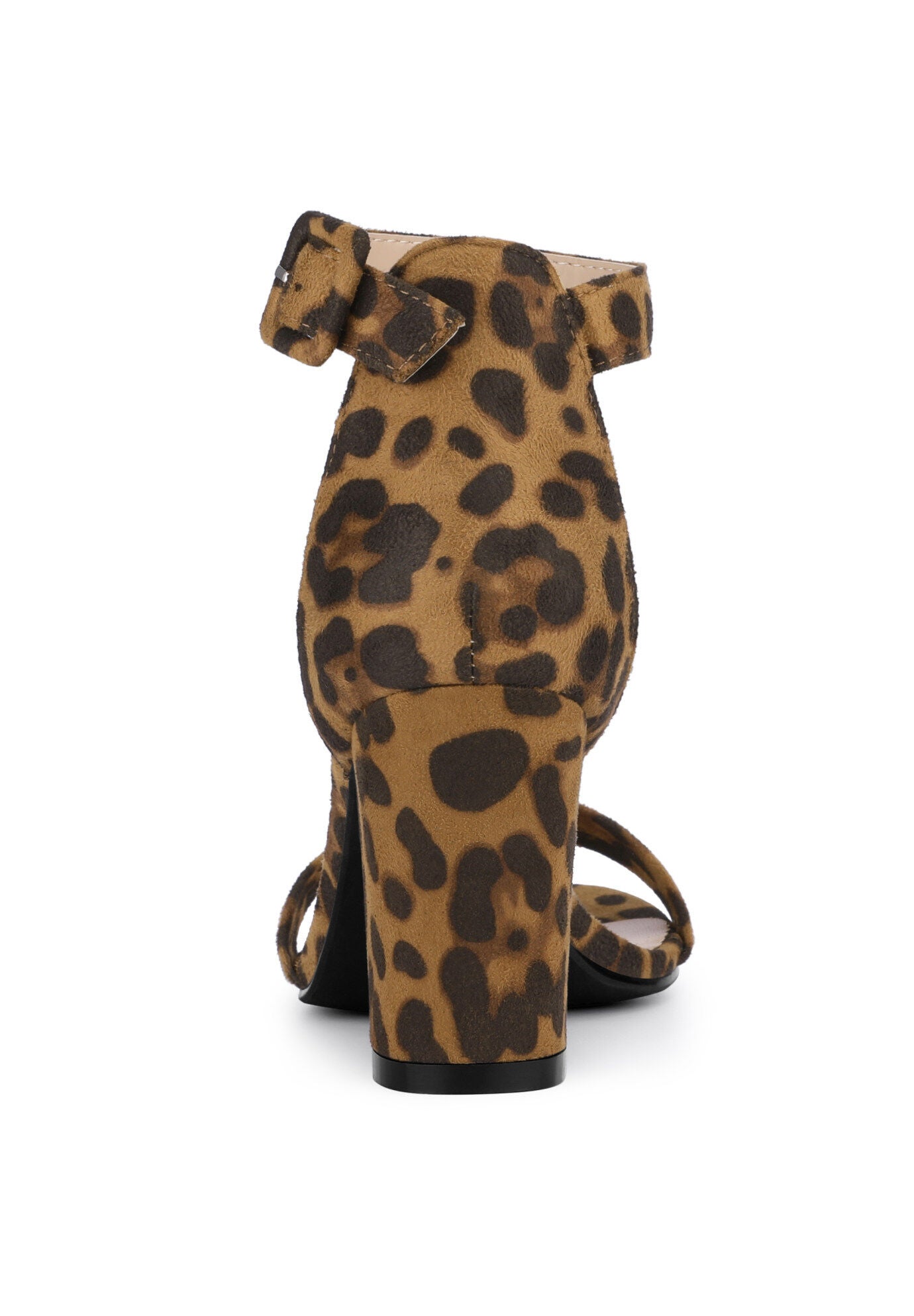 Open Toe Ankle Buckle Strap Block High Heel Sandals, Leopard / Brown, alternate image number 2