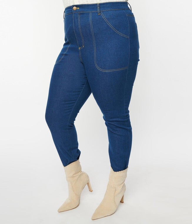 Blue Denim Cuffed Jeans, Blue Denim / Medium Wash, alternate image number null