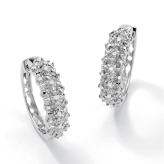 1/10 TCW Ice Diamond Huggie-Hoop Earrings in Platinum-plated Sterling Silver, White / White, hi-res image number 0