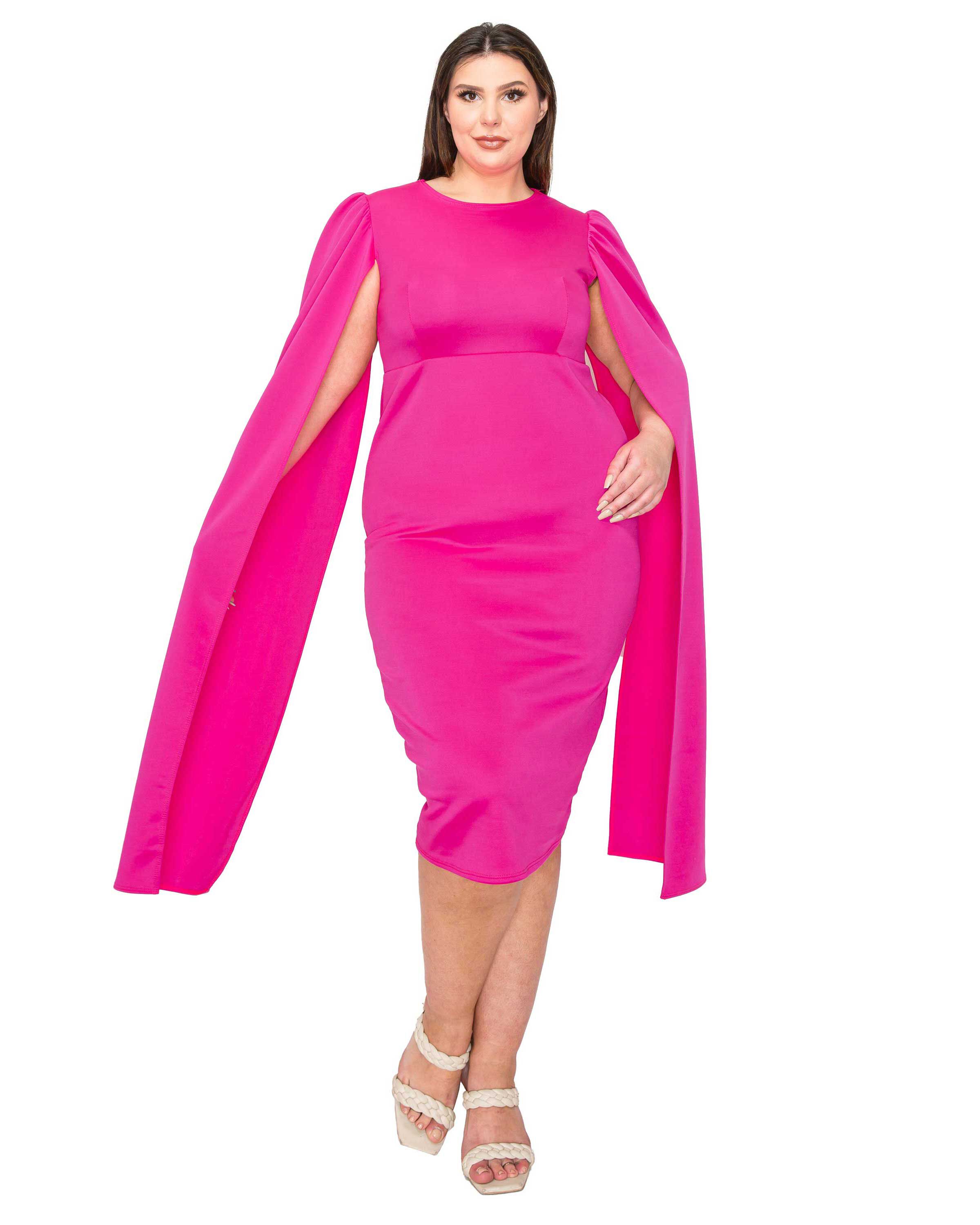 Naomi Cape Dress, Neon Pink / Pink, hi-res image number 0