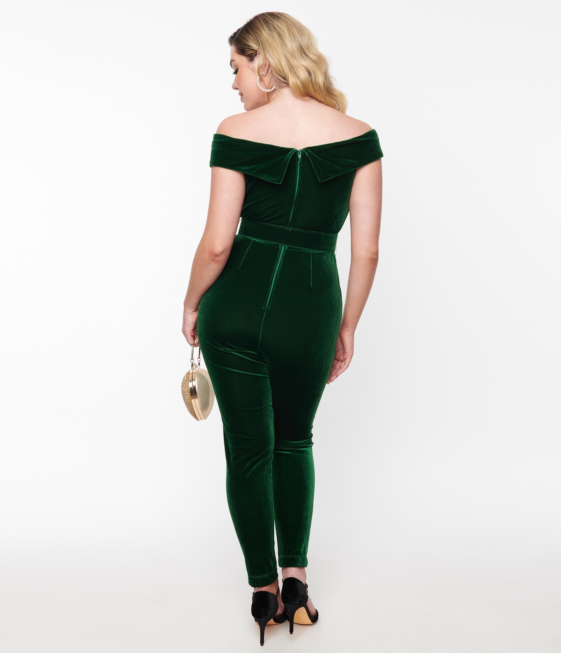 Unique Vintage Emerald Velvet Gillian Jumpsuit, , alternate image number 7