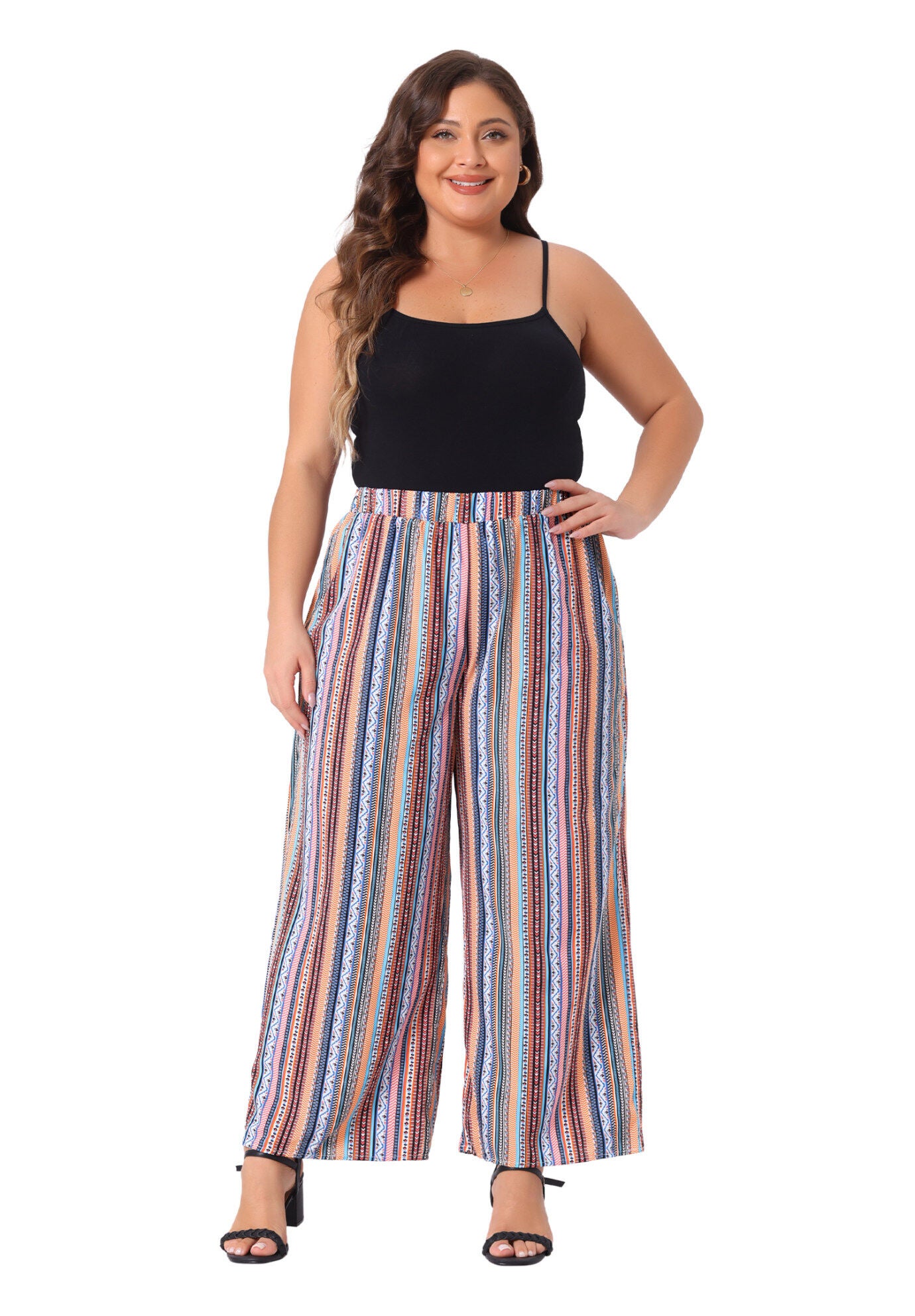 STRIPE BOHO WIDE LEG PAPER BAG PALAZZO PANTS, Orange Red / Orange, hi-res image number 0