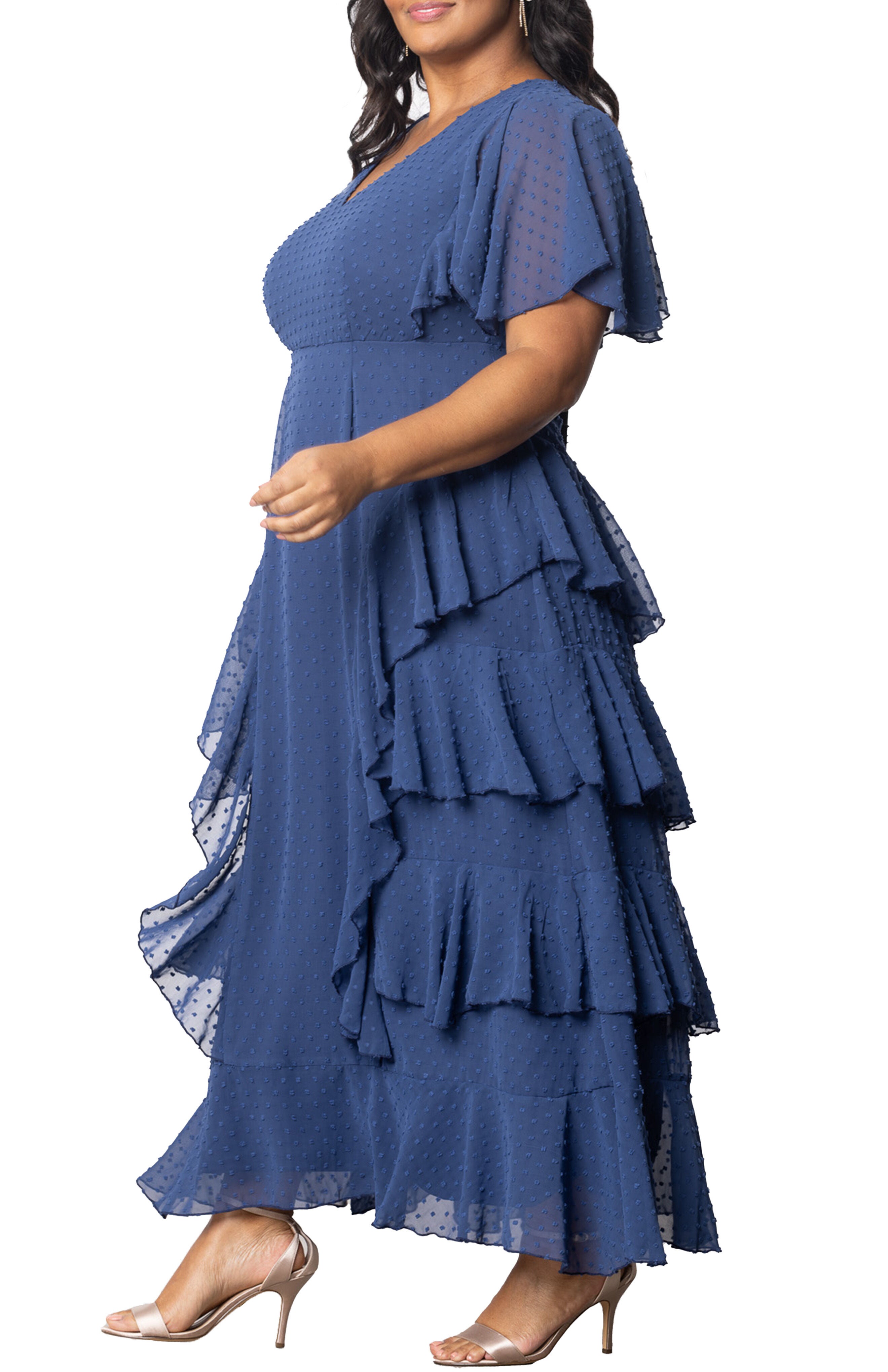 Tour de Flounce Chiffon Evening Gown, DENIM BLUE DOT / Cornflower Blue, alternate image number 2