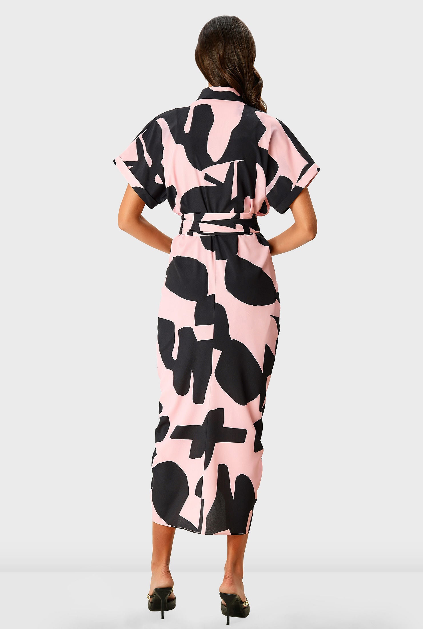 Abstract Print Crepe Pleated Sheath Shirtdress, , alternate image number 8