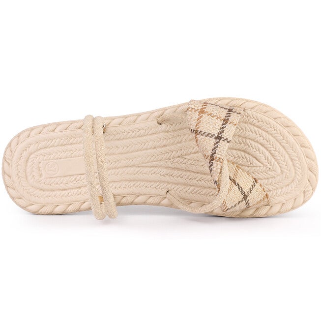 Cross Strap Slip On Summer Flat Sandals, Beige / Beige, alternate image number null