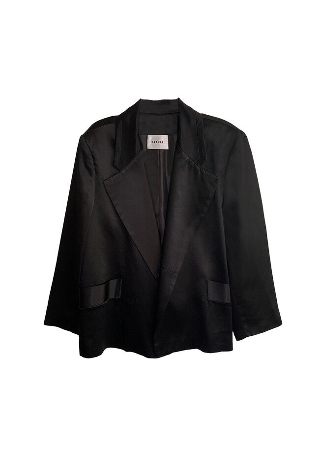 The Lexi Satin Blazer - Black, Black / Black, hi-res image number 0